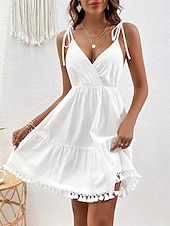 preiswerte Weiße Freizeitkleider-Damen Minikleid Weißes Kleid Abschlusskleid Freizeitkleid Sommerkleid Streetwear Basic Lässig Urlaub Straße Ferien Normale Passform Ärmellos Spaghettiträger Weiß Sommer