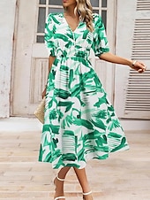 abordables Robes fleuries décontractées-Femme Robe mi-longue Robe casual Robe Évasée Robe Trapèze Robe d&#039;été mode Décontractées Vacances du quotidien Rendez-vous Standard Floral Manche Courte Col V Rose Claire Bleu Orange Vert Eté