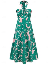 abordables Robes de vacances-Femme robe longue Robe casual Robe Évasée Robe Trapèze Robe d&#039;été mode Décontractées Vacances du quotidien Rendez-vous Standard Floral Feuille Sans Manches Dos nu Rouge Violet Orange Vert Eté