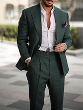 abordables Costumes de fête-Costumes de mariage en lin pour hommes vert foncé été unis coupe sur mesure 2 pièces à un bouton