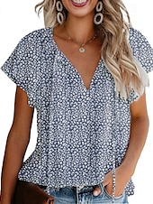voordelige Dames eenvoudige tops-Dames Overhemd Blouse Luipaard Casual Korte mouw V-hals Normale tops Dagelijks Veters Afdrukken Zwart Geel Rood blauw Groen Zomer