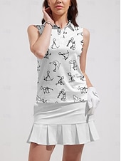cheap Polos &amp; Quarterzips-Women&#039;s Golf Polo Shirt Black White Sleeveless Top Cartoon Ladies Golf Attire Clothes Outfits Wear Apparel