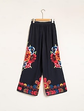 economico Pantaloni-Per donna Femminile Gamba larga Pantaloni Lunghezza intera Raso Elegante Bohemien Vacanza Nero Estate Primavera XS S M