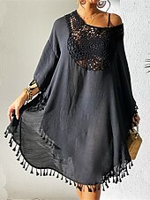 preiswerte Weiße Spitzenkleider-Damen Minikleid Weißes Kleid Spitzenkleid Hemdblusenkleid Sommerkleid Streetwear Basic Lässig Urlaub Straße Ferien Normale Passform Dreiviertelarm Rundhalsausschnitt Schwarz Weiß Blau Orange Sommer