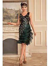 cheap Dresses-Retro Vintage Roaring 20s 1920s Flapper Dress Cocktail Dress The Great Gatsby Wedding Guest Sequins Tassel Fringe Women&#039;s Masquerade Party / Evening Wedding Reception Bachelorette Party Adults&#039; Dress