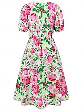 abordables Robes fleuries décontractées-Femme Robe mi-longue Robe casual Robe Évasée Robe Trapèze Robe d&#039;été mode Décontractées Vacances du quotidien Rendez-vous Standard Floral Manche Courte Col V Rose Claire Bleu Orange Vert Eté