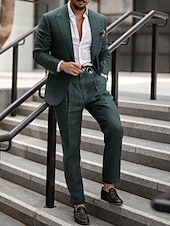 abordables Costumes de fête-Costumes de mariage en lin pour hommes vert foncé été unis coupe sur mesure 2 pièces à un bouton