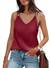 preiswerte Einfacher Tank-Damen Cami Tank Top Lässig Ärmellos Reguläre Tops V-Ausschnitt Urlaub Täglich Weiß Wein Grün Beige Sommer