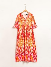 ieftine Rochii florale-Pentru femei Rochie Midi Rochii Midi Portocaliu Manșon scurt Folk Imprimare Primavara vara În V Rochie model S M L