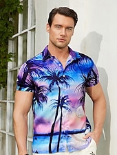 voordelige Tropische planten-Voor heren Kokosnootboom Tropische planten Overhemd Hawaiiaans overhemd Aloha-shirt Korte Mouw Overhemd Strijkijzer Tropisch Modieus Streetwear Straat Casual Dagelijks Rood Paars Bruin S M L