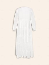 preiswerte Freizeitkleidung-Damen Lockeres Kleid Resort-Kleidung Weiß Langarm Solide / einfarbig Lang Frühling &amp; Herbst V Ausschnitt Strand Design Urlaub XS S M