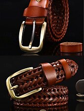 preiswerte Herrengürtel-Geflochtener Ledergürtel für Herren mit Messingschnalle – Vintage-Stil in Schwarz und Braun, verstellbar für Freizeit- und Abendgarderobe