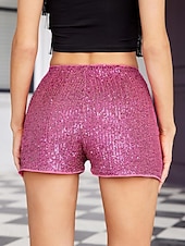 economico Pantaloncini corti-Per donna Pantaloncini Casual quotidiano Breve Liscio Con lustrini Traspirabilità Comodo Media elasticità Serata Fine settimana Nero Bianco Oro Rosso rosa Estate Standard