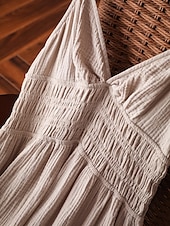 levne designové bavlněné a lněné šaty-Dámské Velbloudí Léto Jaro Podzim Midi šaty Bavlněné plátěné šaty Denní Na běžné nošení Denní Dovolená Rande Běžný Do V