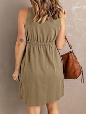 tanie Sukienki letnie-Damskie Czarny Niebieski Khaki Lato Wiosna Sukienka mini Codzienne sukienki Sukienka na szerokich ramiączkach Podstawowy Nowoczesny Codzienny Weekend Luźna Równina W serek