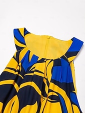 baratos Vestidos de Férias-Mulheres Vestido midi Vestido midi Amarelo Sem Manga Floral Com cinto Estampado Primavera Verão Gola Alta padrão Vestido S M L