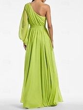abordables JAUNE-Robe de soirée en A-Line robe élégante invitée de mariage formelle longueur au sol manches longues épaule dénudée ceinture  sash en satin avec fronces 2025