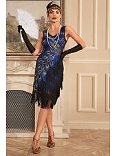 cheap Dresses-Retro Vintage Roaring 20s 1920s Flapper Dress Cocktail Dress The Great Gatsby Wedding Guest Sequins Tassel Fringe Women&#039;s Masquerade Party / Evening Wedding Reception Bachelorette Party Adults&#039; Dress