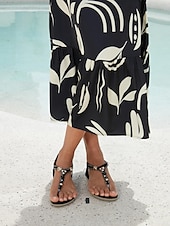 economico Infradito da Vacanza-sandali da donna con cinturino a T e perline in stile boho – scarpe estive casual piatte con cinturino elastico alla caviglia, perfette per la spiaggia e per l&#039;uso quotidiano