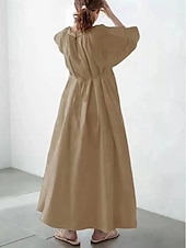 ieftine Rochii Albe Casual-Pentru femei Negru Alb Kaki Vară Primăvară Rochie Maxi Rochie albă Rochie din in bumbac De Bază Modern Zilnic Sfârșit de săptămână Potrivire Largă Simplu În V