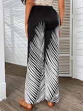 preiswerte weites Bein und hohe Taille-Damen Breites Bein Hosen Hose Casual Lang Blatt Weite Hosen Bedruckt Atmungsaktivität Komfortabel Unelastisch Ausgehen Wochenende Schwarz Weiß Khaki Frühling Sommer Regular Fit