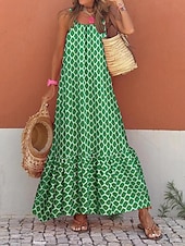 tanie Wakacyjne sukienki-damska sukienka na co dzień sukienka typu swing sukienka typu slip geometryczna krata z odkrytymi plecami nadruk na ramiączkach długa sukienka maxi sukienka stylowa na co dzień randka bez rękawów lato