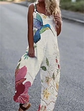 cheap Overalls-Women&#039;s Normal Overall Streetwear Floral Sleeveless Square Neck Print Street Daily Regular Fit White Pink Blue Summer