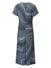 baratos Vestidos de Festa-Mulheres Vestido midi Vestido casual Vestido de chiffon Vestido Swing Vestido A Line Roupa de rua Evasê Férias Rua Feriado Normal Âmbar impressão de mármore Manga Curta Decote V Cinzento Verão
