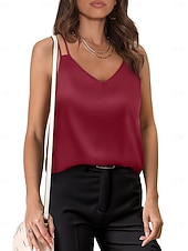 preiswerte Einfacher Tank-Damen Cami Tank Top Lässig Ärmellos Reguläre Tops V-Ausschnitt Urlaub Täglich Weiß Wein Grün Beige Sommer