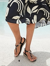 economico Infradito da Vacanza-sandali da donna con cinturino a T e perline in stile boho – scarpe estive casual piatte con cinturino elastico alla caviglia, perfette per la spiaggia e per l&#039;uso quotidiano