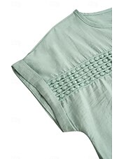 preiswerte Hemden-Damen Leinen-inspirierte Hemden Spitzen-T-Shirt Einfach Mode Kurzarm Rundhalsausschnitt Normale Oberteile Urlaub Täglich Spitze Schwarz Blau Braun Grün Khaki Sommer