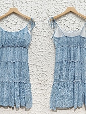 levne Sundresses-dámské ležérní šaty slip dress květinové puntíkovaný volán pásek na záda minišaty stylové ležérní denní dovolená bez rukávů léto