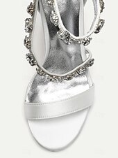 billige Cocktail-marineblå sateng-stiletthæler for kvinner med rhinestone-pynt - elegante bryllupssko for formelle anledninger og cocktailbegivenheter