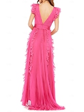abordables Robes pour invitées de mariage-Robe de cérémonie invitée de mariage en A tenue de soirée robe de fête longueur maxi sans manches col en V en mousseline dos en V avec plis