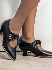  γυναικείες vintage δερμάτινες γόβες με κορδόνια - κομψά παπούτσια oxford για ρετρό και επίσημες περιστάσεις