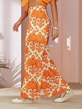 preiswerte Damenhosen-Damen Gerade In voller Länge Urlaub Casual Urlaub Casual Orange Herbst Frühling Sommer XS S M