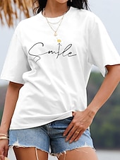cheap Humor&amp;Quotes tee-Women&#039;s T Shirt Daisy Basic Short Sleeve Round Neck Regular Tops Casual Weekend Print Black White Yellow Pink Navy Blue