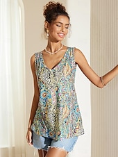 olcso Grafikai bolt Ujjatlan felsők és Camis-Női top camisole nyomott V nyakú bohém divat színes könnyű hétköznapi nyári camisole tank top standard fit