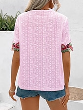 preiswerte Blumen-T-Shirt-Damen Weiße Elegante Spitze Tops Loch Bluse Florale Stickerei V-Ausschnitt Halbärmel Weiße Sommer Lässig Outdoor Alltagskleidung Romantische Kleine Größen Tops Sommerurlaub Kleidung