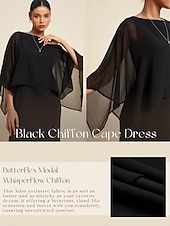 preiswerte Blumenkleider-Damen Chiffon Hochzeitsgast schwarzes Kleid lockeres Cape Minikleid figurbetontes Kleid
