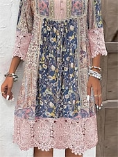 economico Abiti boho-Per donna Mini abito Abito casual Abito estivo Abito boho Informale Boho Da mare Giornaliero Morbido Floreale Manica a 3/4 A V Rosa Estate