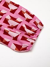 baratos vestido casual estampado-Mulheres Roupas de resort Vestido Longo Vestido Maxi Rosa Manga Curta Geométrico Com Cordão Primavera Verão Decote V férias na praia S M L