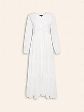 preiswerte Freizeitkleidung-Damen Lockeres Kleid Resort-Kleidung Weiß Langarm Solide / einfarbig Lang Frühling &amp; Herbst V Ausschnitt Strand Design Urlaub XS S M