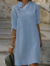 cheap Work Dresses-Women&#039;s Black White Pink Summer Spring Mini Dress Petite Dress White Dress Shirt Dress Cotton Linen Dress Basic Daily Weekend Regular Fit Floral Plain Stand Collar