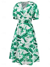 abordables Robes fleuries décontractées-Femme Robe mi-longue Robe casual Robe Évasée Robe Trapèze Robe d&#039;été mode Décontractées Vacances du quotidien Rendez-vous Standard Floral Manche Courte Col V Rose Claire Bleu Orange Vert Eté