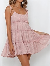 levne Sundresses-dámské ležérní šaty slip dress květinové puntíkovaný volán pásek na záda minišaty stylové ležérní denní dovolená bez rukávů léto