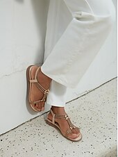 cheap Vacation Sandals-Women&#039;s Rhinestone Embellished T-Strap Sandals – Boho Glitter Flat Sandals with Elastic Ankle Strap for Summer Beach and Party Wear