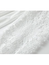 preiswerte Weiße Spitzenkleider-Maxikleid für Damen im Bohemian-Stil mit V-Ausschnitt, langen Spitzenärmeln, weißer, fließender Rock, lässig, Strand, halbformell, Frühling, Sommer, volle Größen, feminine, elegante Kleidung