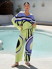 levne Kalhoty-Dámské Kalhoty Volný Rovné Plná délka Moderní soudobé Plážový styl Denní nošení Dovolená Multi Color Jaro léto XS S M