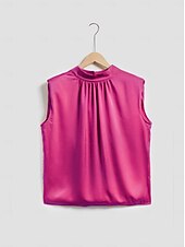 economico Bluse e camicie-camicetta senza maniche in raso a collo alto